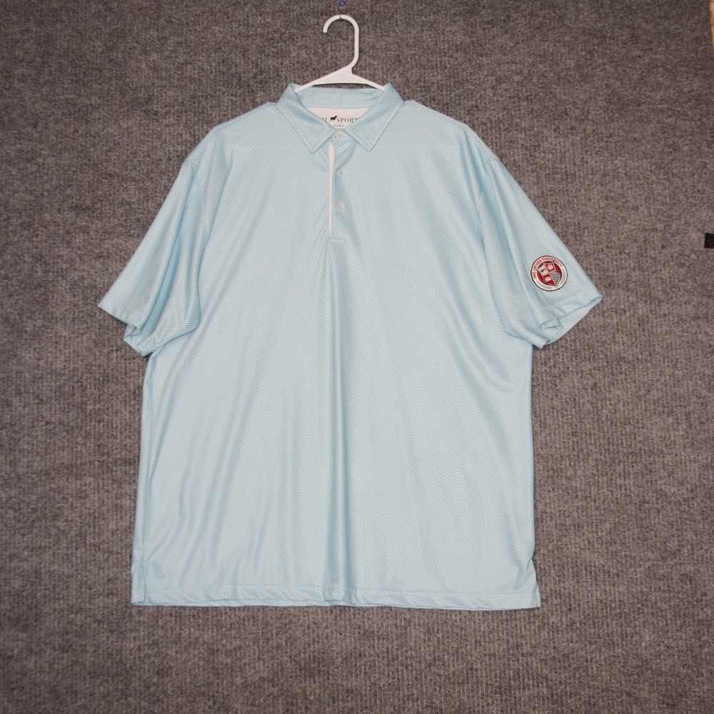 HL Sport‎ Performance Luxury Polo Shirt Mens XL Blue Gingham GP1 University Logo